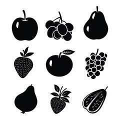 Set of fruit silhouettes in black