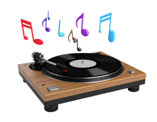 Vintage Turntable With Colorful Floating Music Notes