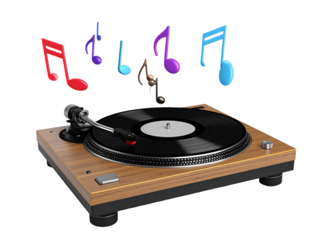 Vintage Turntable With Colorful Floating Music Notes
