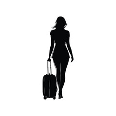 Woman walking with suitcase silhouette