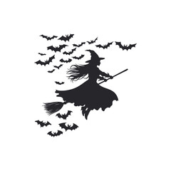 Fototapeta premium Witch flying through bats in silhouette