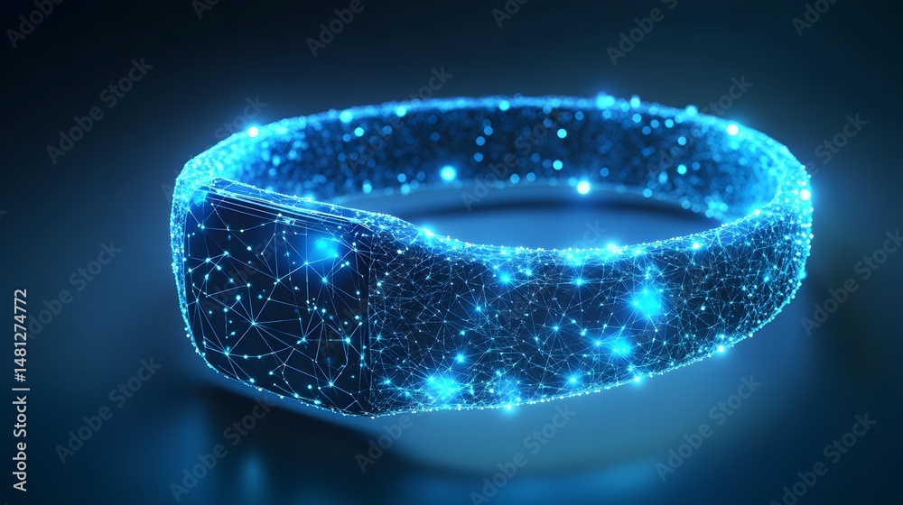 Fototapete futuristic smartwatch rendering showcasing interconnected data nodes and electric-blue light streams