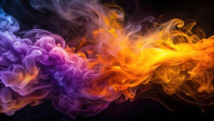 swirling purple smoke on black background with vibrant orange and yellow hues