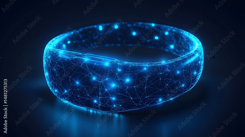 Aufkleber futuristic glowing blue wristband with interconnected lines and nodes. its high-tech appearance is e