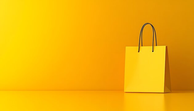 Bright yellow shopping bag against a vivid yellow backdrop.