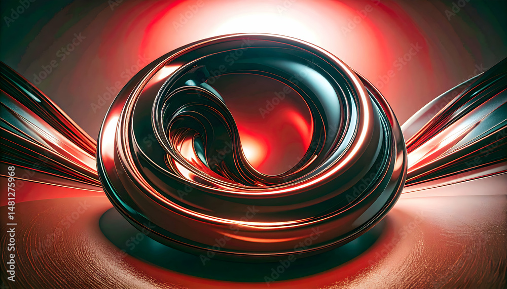 Poster abstract torus with black gradient and red light on a solid red background and subtle gradient for m