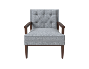 Gray Tufted Armchair with Wooden Arms