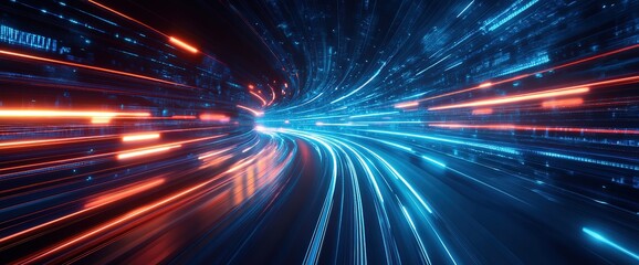 Blue technological background with diagonal light and speed lines, vector presentation design in a dark blue color scheme.