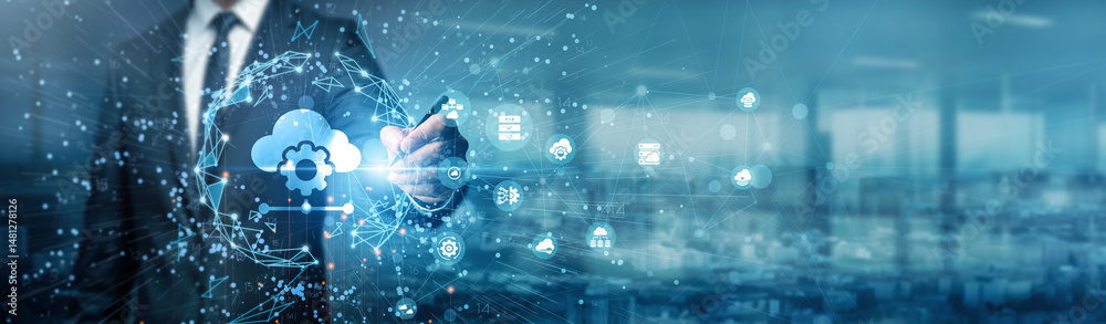 Poster a hand of a businessman drawing graphs illustrates how platform as a service (paas) simplifies cloud