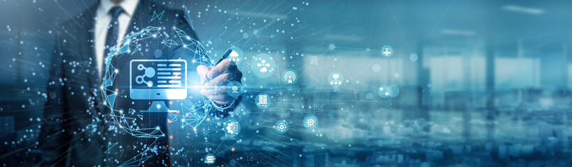 Hand of businessman drawing graphs demonstrates how Computer Science powers data visualization, transforming complex business data into clear visual insights that enhance decision-making.