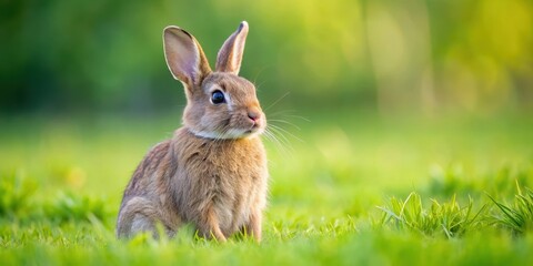 Adorable brown rabbit with fluffy fur sitting in a green grassy field, adorable, cute,  adorable, cute, green grass, earthy