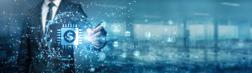 Hand of businessman drawing graphs shows fintech driving innovation in finance. Fintech uses technology to improve payments, and banking, making financial services faster, easier, and more accessible.