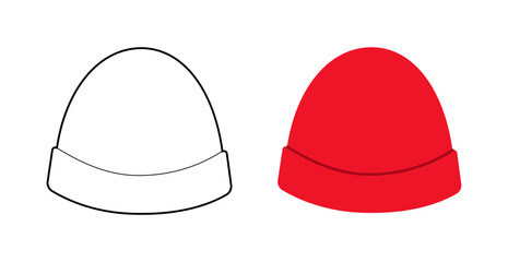 Beanie Crochet Hat. Knitted Winter Head Fashion accessory cap clothing technical illustration. Vector headgear for Men, women, unisex style, flat template CAD mockup sketch outline isolated