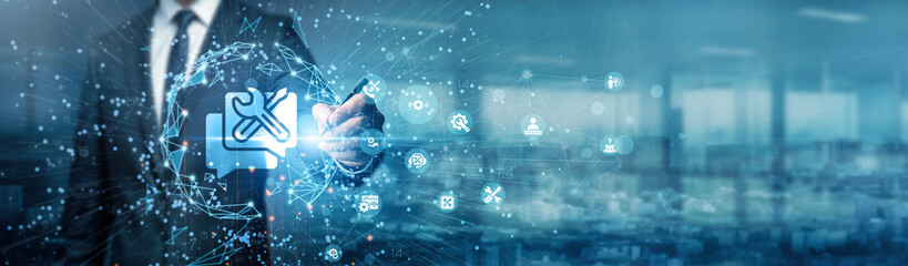 Hand of businessman drawing graphs with technical support-analyzing data trends, troubleshooting software issues, and optimizing performance to ensure seamless business operations.