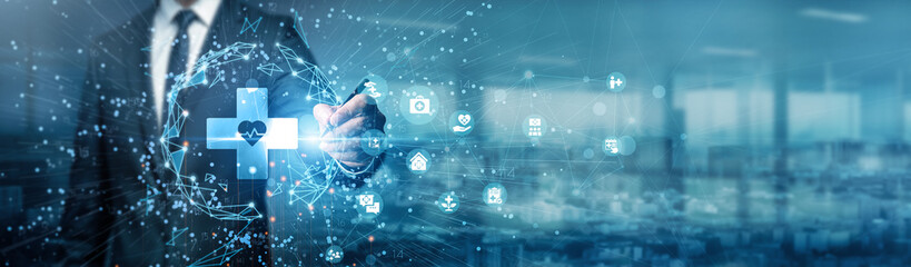 Hand of businessman drawing graphs. Healthcare delivers medical services, develops pharmaceuticals, manages patient care, supports diagnostics, and integrates technology to improve health outcome.