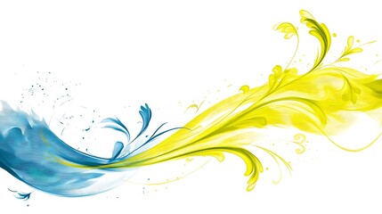Abstract swirls of yellow and teal paint