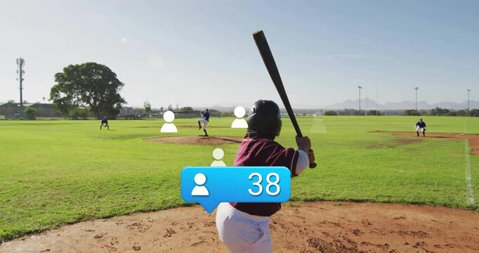 Maroon-jersey batter preparing swing on field, with animated bat trajectory and sports training