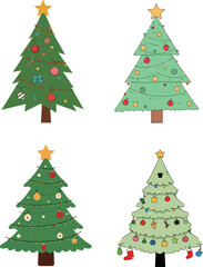 Four Decorated Christmas Trees