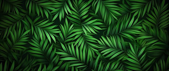 Dark green background with a pattern of small lines in the form of palm leaves, a seamless texture for textile design, or a pattern wallpaper. Vector illustration. Flat lay. Flat vector illustration