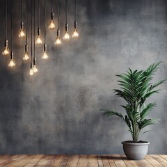 Industrial-chic room with exposed wall and hanging Edison bulbs