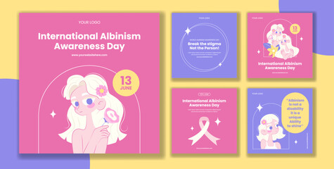Flat Cartoon Background Design for Albinism Awareness Social Media Post