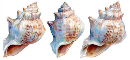 Three colorful seashells