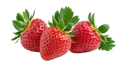 three fresh strawberries isolated on white background