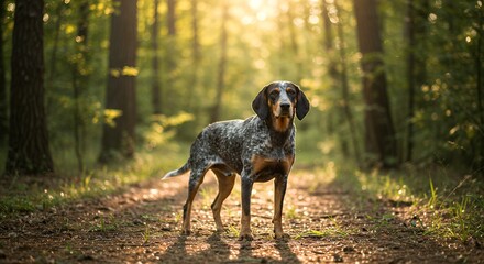 Bluetick Coonhound Standing in Forest