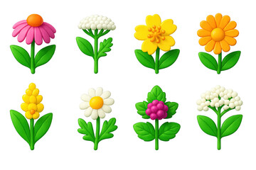 Flower and nature 3d icons set &ndash; vibrant, colorful, botanical and garden symbols