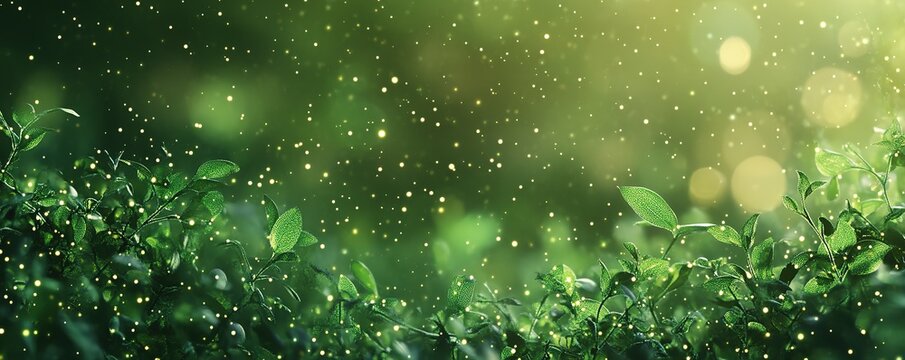Green grass background with bokeh light and copy space for spring or summer nature concept, banner design.