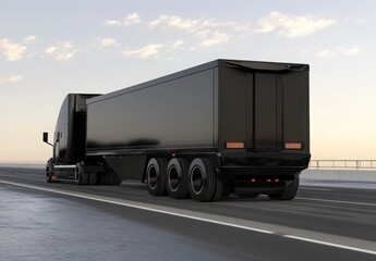 Large Truck and Trailer on Highway at Dawn