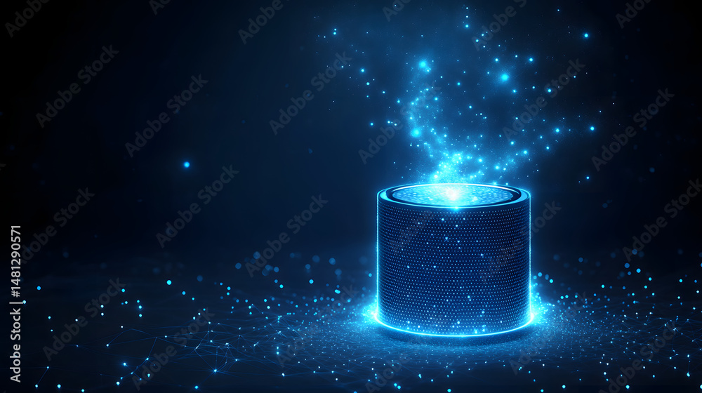 Leinwandbilder futuristic smart speaker concept with glowing blue light emanating from a perforated cylinder. digit
