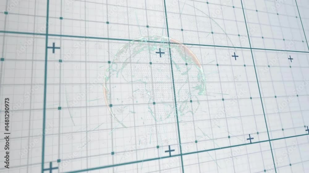 Poster Wireframe head hologram floating centered over grid interface showing teal nodes and plus markers