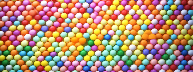 Dense arrangement of multicolored circular candies creating playful confetti-like pattern abstract background, Perfect for celebration themes
