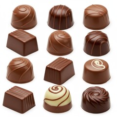 Assorted chocolates candies isolated on white background