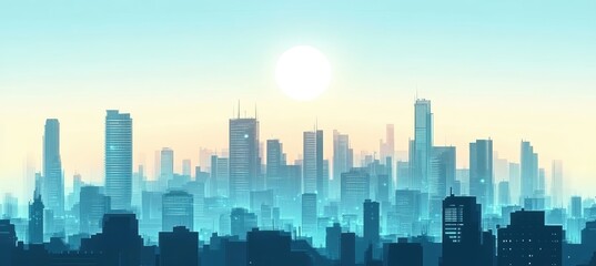 Fototapeta premium A futuristic city skyline illuminated by a glowing moon. showcasing towering skyscrapers and a serene night atmosphere. ideal for sci-fi themes and urban landscapes