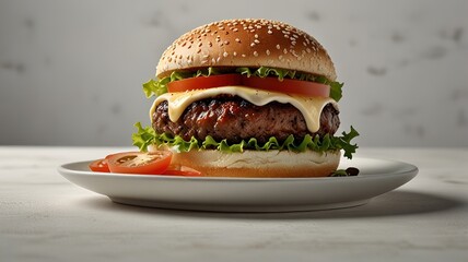 Delicious Burger In White Table