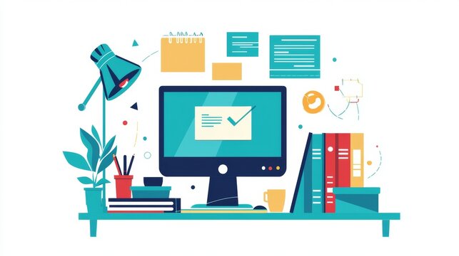 Creative representation of e-learning with an emphasis on innovative courses and resources.