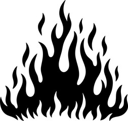 A stark black vector silhouette of stylized flames flickers against a transparent background.
