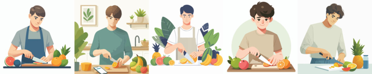 vector character man cutting fruit