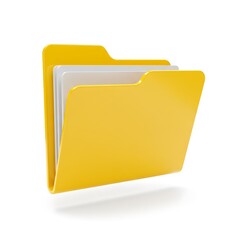 Yellow folder with documents inside isolated on white background