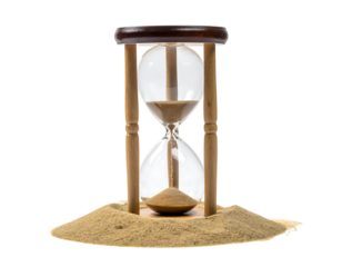 Antique Hourglass With Wooden Frame And Clear Glass Bowl