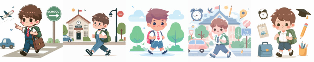 boy character vector going to school