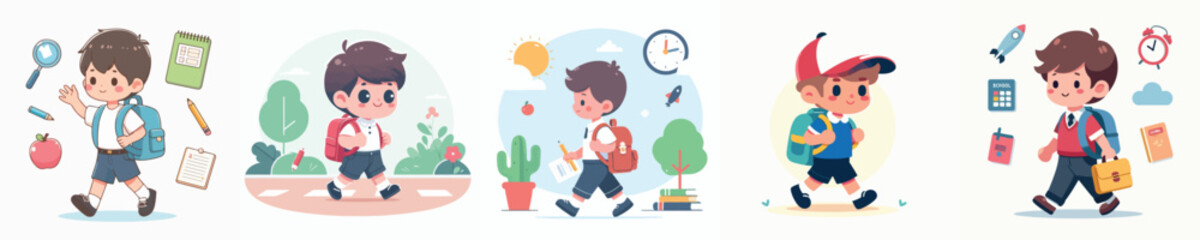 boy character vector going to school