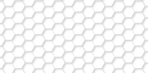 Fototapeta premium Abstract emboss white Hexagonal Background. Luxury White Pattern. Vector Futuristic minimal honeycomb mosaic white background. geometric mesh cell texture. modern futuristic wallpaper.
