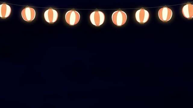 夜空に揺れるお祭り提灯のループアニメーション_コピースペース有り
