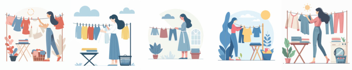 vector character woman drying clothes