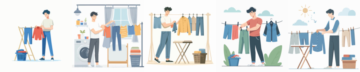 vector character man drying clothes