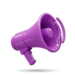 Magenta megaphone communication device, announcement isolated on white background