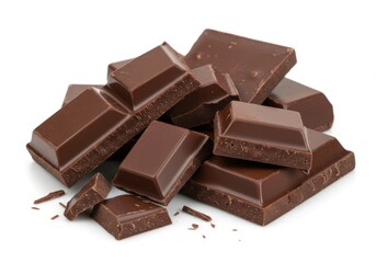 Pile of chocolate pieces isolated on white background